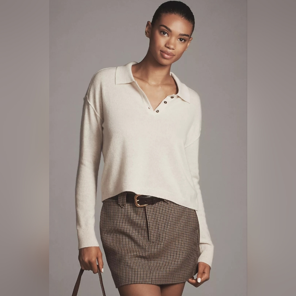 NWT Anthropologie Jensen Cashmere Crop Polo Sweater by Pilcro